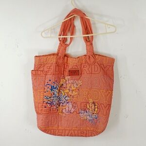 Vintage 2000s Y2K Don Ed Hardy Quilted Koi Fish Embroidered Pink Large Tote Bag